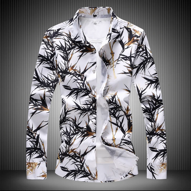 

Mens Dress Shirts Long-sleeved Printed Slim Fit Man Tops Large Size 7XL Fashion Business Leisure Shirt Men