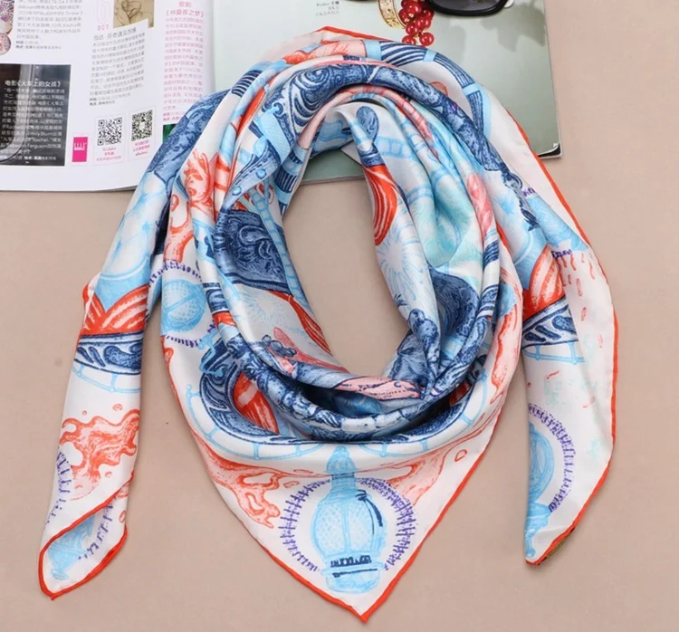 Новые принты 90 шелковый шарф женский большой квадратный саржевый шелковый шарф шаль платок хиджаб 88x88 см - Цвет: Color 4