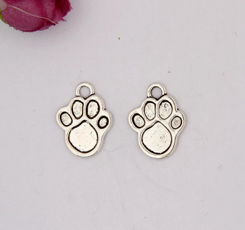 Buy Hot 100pcs Antique Silver Dog Cat Paw Charm