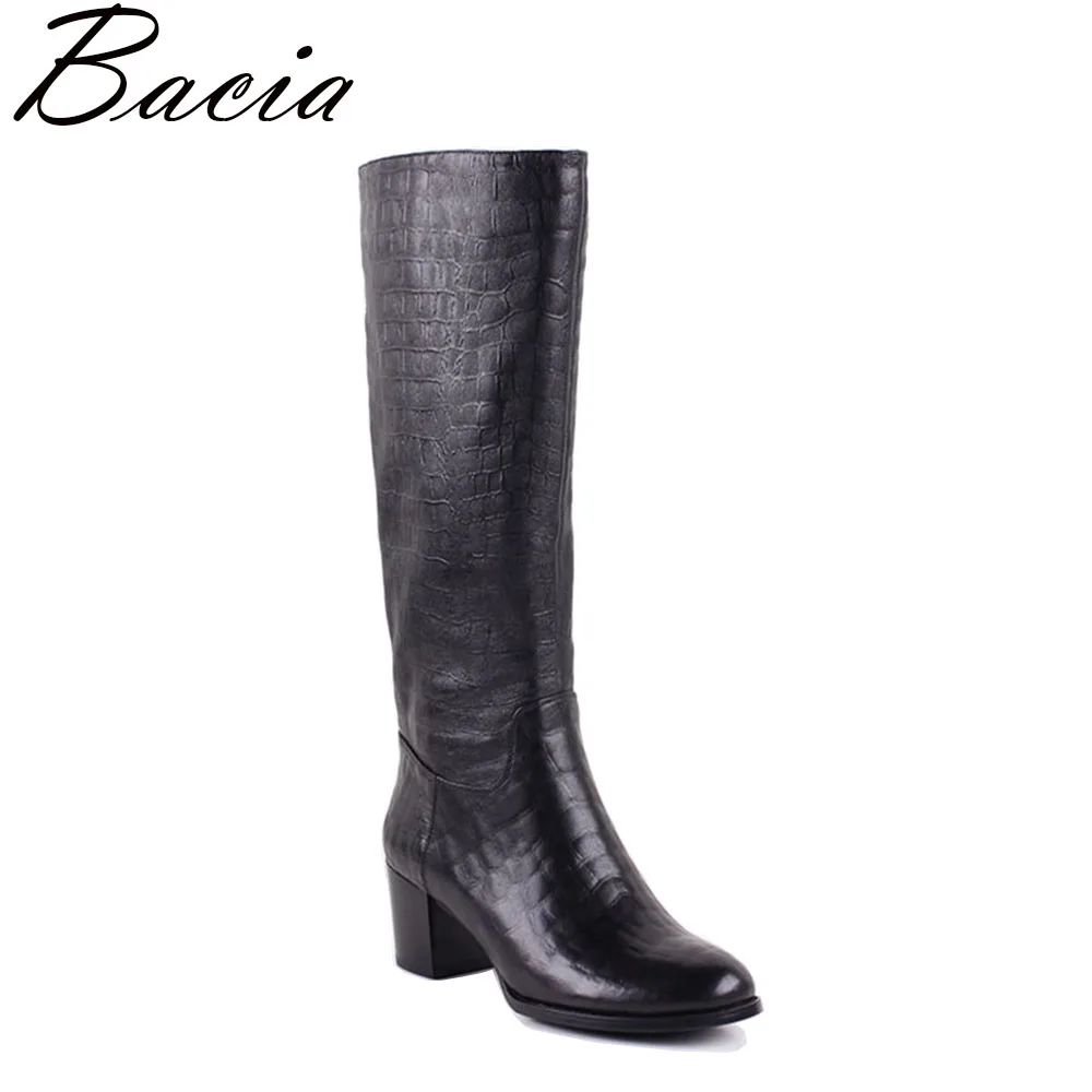 

Bacia Crocodile print Sheepskin Long Boot Synthetic Short plush inside Women Genuine Leather Knee-high Boots Size 35-41 MC012