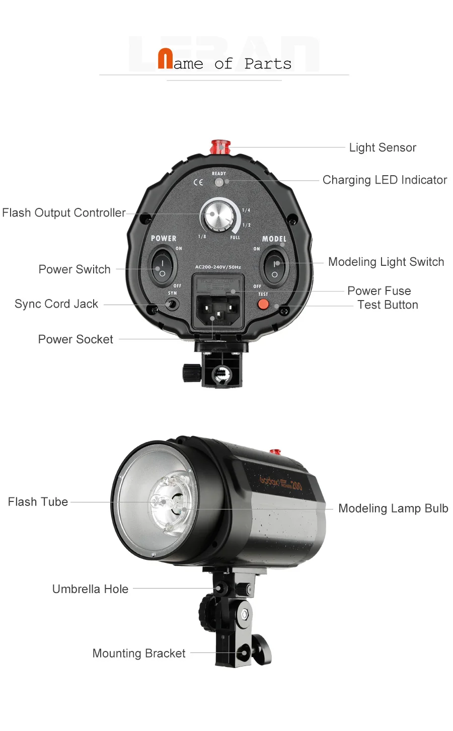 Godox 200W мини студийная вспышка моносвет фотостудия стробоскоп вспышка световая головка