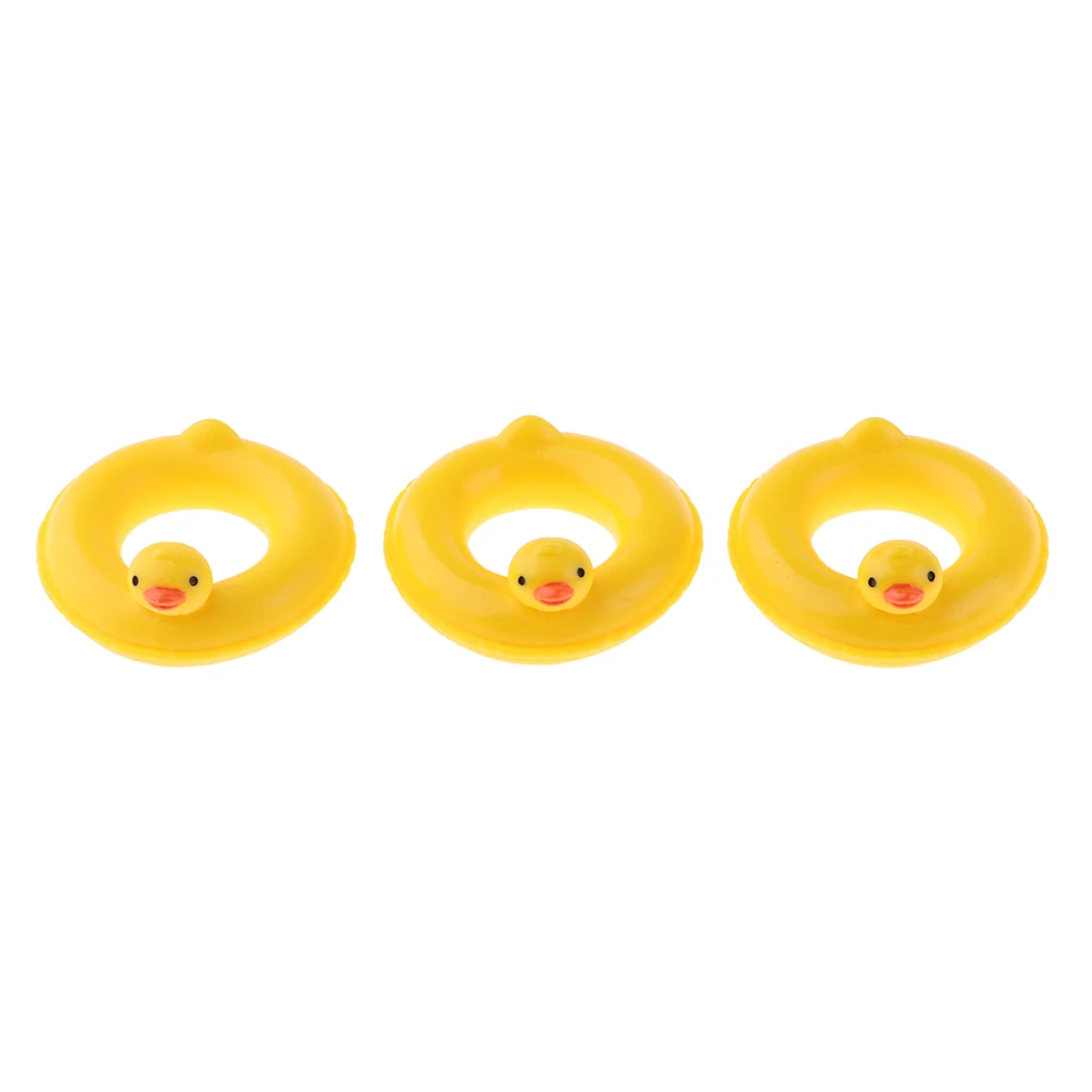 3 Pieces 1/12 Hard Resin Yellow Duck Swim Rings Dollhouse Miniature Garden Decoration
