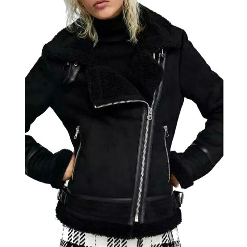 Winter Jacket Women Lamb Fur Thick Outerwear Solid Slim Zipper Flocking Overcoat For Female Causal Winter Women Jacket New