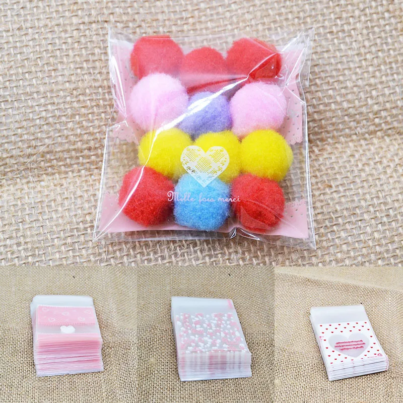 50pcs Heart Candy &Cookie Plastic Gift Bags Self-Adhesive For Biscuits Snack Baking Package Festival Kids Party Decor Supplies