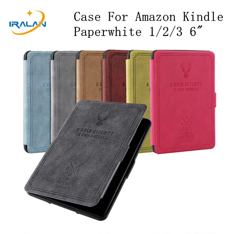

Faux Leather Deer Print Flip Magnetic Cover For Amazon Kindle Paperwhite 123 6.0 inch E-book Soft Silicone Back Case+Film+Stylus