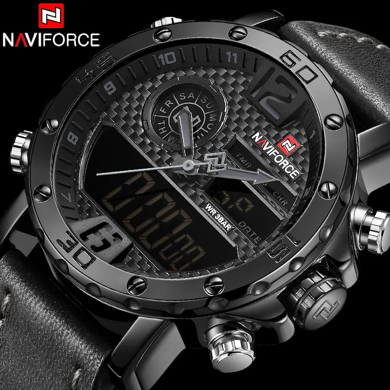 Achat 2018 Hommes Sport Montres NAVIFORCE Top Marque Imperméable À L eau A MENÉ LA Montre Numérique De Luxe Pour Hommes Quartz Analogique Montre Bracelet Relogio Masculino