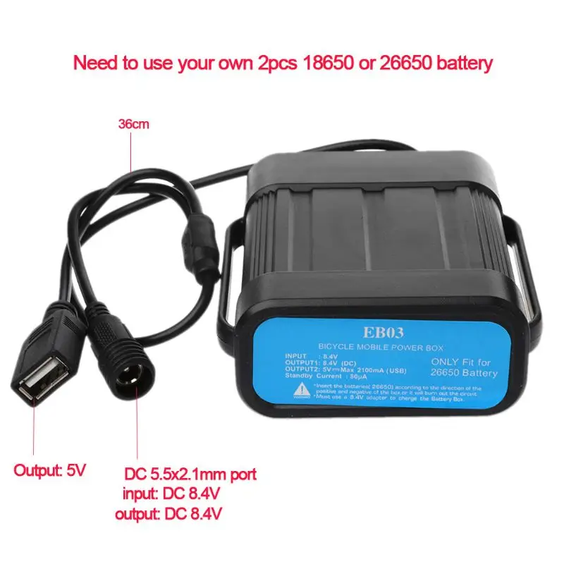 

Portable Waterproof 2*26650 Bicycle Light Battery Case Cycling Lamp External Power Battery Holder Storage Box +converter