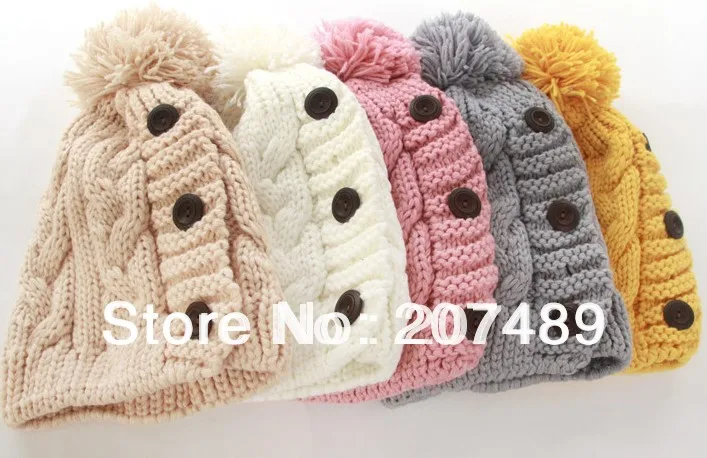 

ladies''s fashion three button Knitted hat Beanie Cap Autumn Spring Winter multi colors option