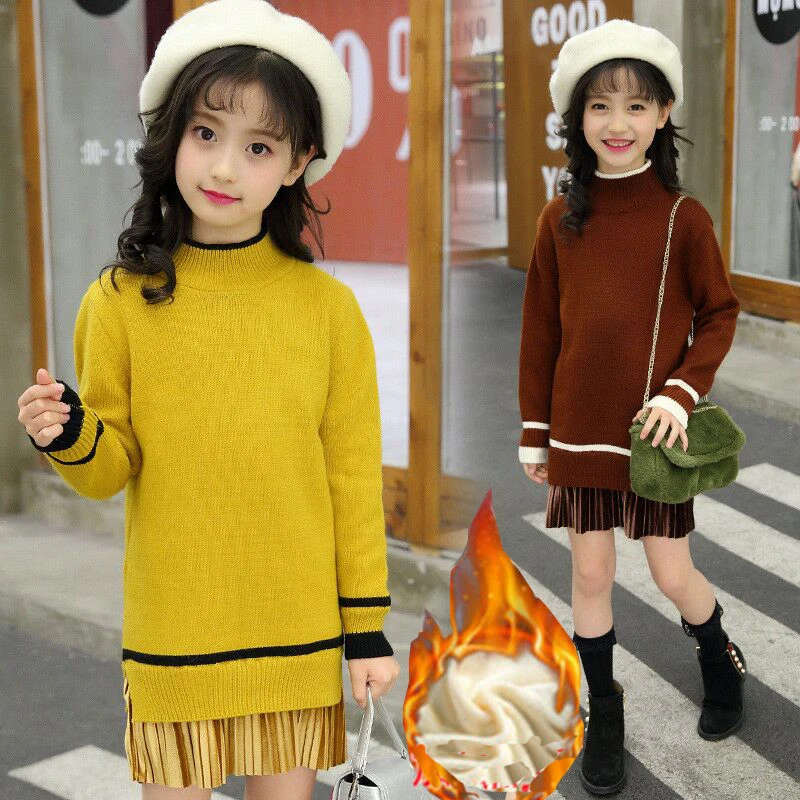

New Autumn Winter Girls Kids Children Warm Christmas Long Knitted Sweater For Big Teenager Girls Clothes School Jumper Sweaters