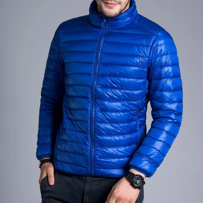 Winter Padded Jacket Men's Thin Duck Down Collar Casual Warm Coats Outerwear Parka Plus Size 5XL 6XL