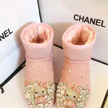 Анти-сезона зимние сапоги ручной работы женские Стразы милый рисунок «hello kitty» сапоги с украшениями, кожаные Короткие полусапожки