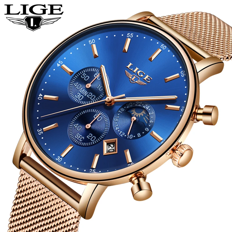 

LIGE Mens Watches Top Brand Luxury Mesh Steel Simple Quartz Watch Men Waterproof Leisure Fashion WristWatch Relogio Masculino