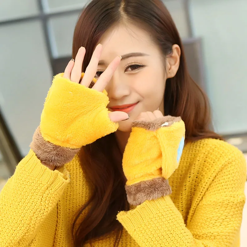 

Fashion Winter Women Clamshell Acrylic Fingerless Gloves Multifunctional Cute Warm Patchwork Mittens for Students gants femme