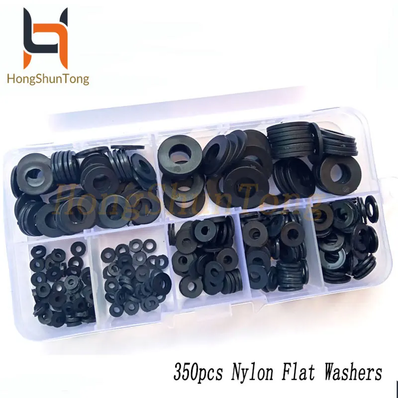

350pcs/box nylon plastic insulation washers M2 M2.5 M3 M4 M5 M6 M8 black nylon spacers seals plastic washers set gasket ring kit