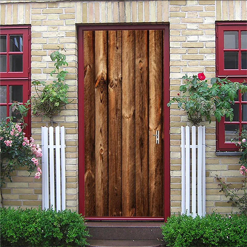 Creative 3D Door Stickers Brown wooden door PVC Waterproof Door Renovation Mural Self Adhesive DIY Home Decor Decal 77x200cm