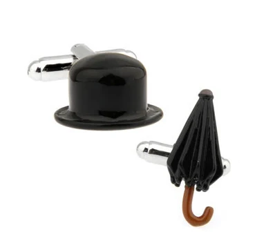 Модные для мужчин's шляпа Чаплина и зонтик запонки Медь Материал черный цвет