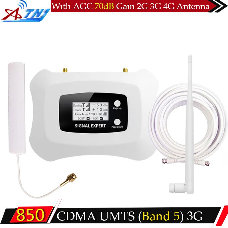 

ATNJ 3G UMTS 850 MHz Repetidor 70dB Gain Sinal Celular ALC AGC GSM 850 Mobile Phone Signal Repeater Mini Size 3G Signal Booster