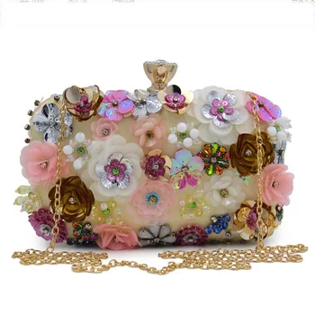 

Socialite Women Flower Evening Bags Wedding Party Bridal Beaded Purse Crystal Clutch Handbag Bolso Fiesta Mujer