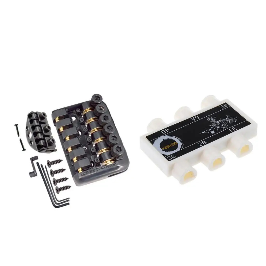 1 Set Saddle Guitar Fixed Bridge Tailpiece with Pitch Pipe Lock Nut Wrenchs for Headless Electric Guitar Parts