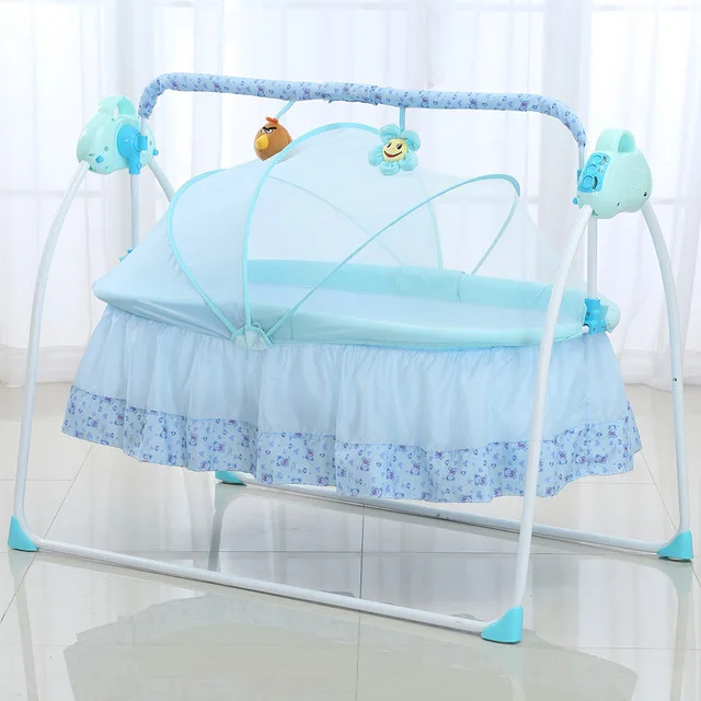 Портативная детская колыбель, детская железная кроватка-колыбель, детская игровая площадка с роликом, детская кроватка, детская качающаяся люлька - Цвет: blue