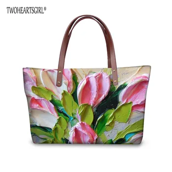 

TWOHEARTSGIRL Floral Print Women Handbag Casual Ladies Top Handle Shoulder Travel Bags Neoprene Female Tote Shopping Bag