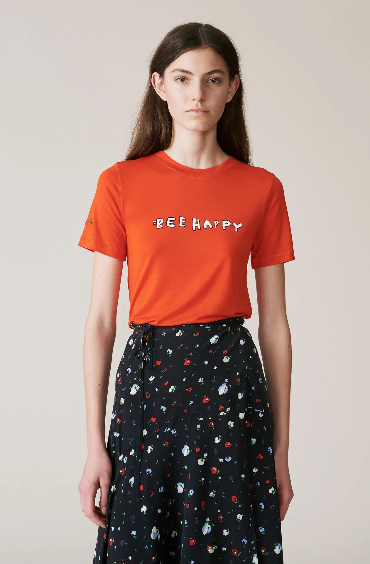

Women T-shirt 2019 Spring and Summer New Cute Letter Printed Orange Short-sleeved T-shirt