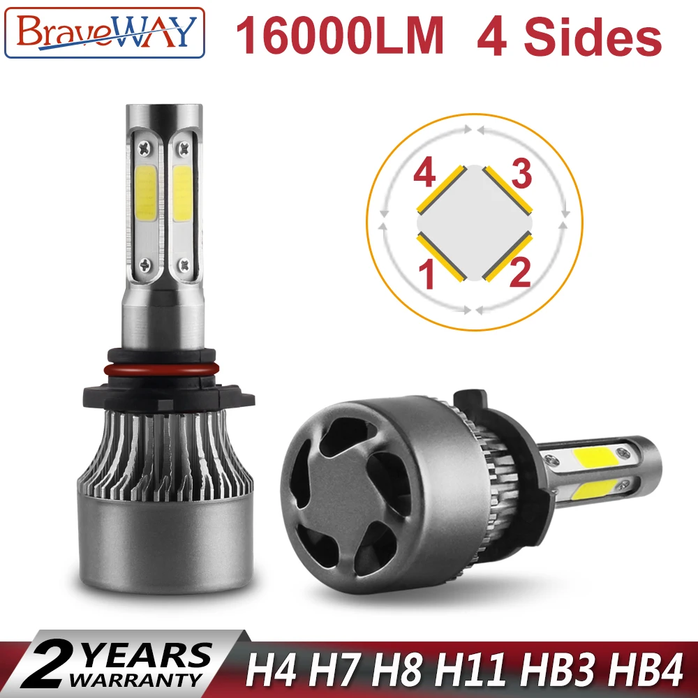 

BraveWay 2019 New H11 LED H7 HB4 HB3 H8 H4 LED Bulbs 4 Sides Headlight Light for Cars Styling 6500K H7 LED H4 Auto Lamp Lights
