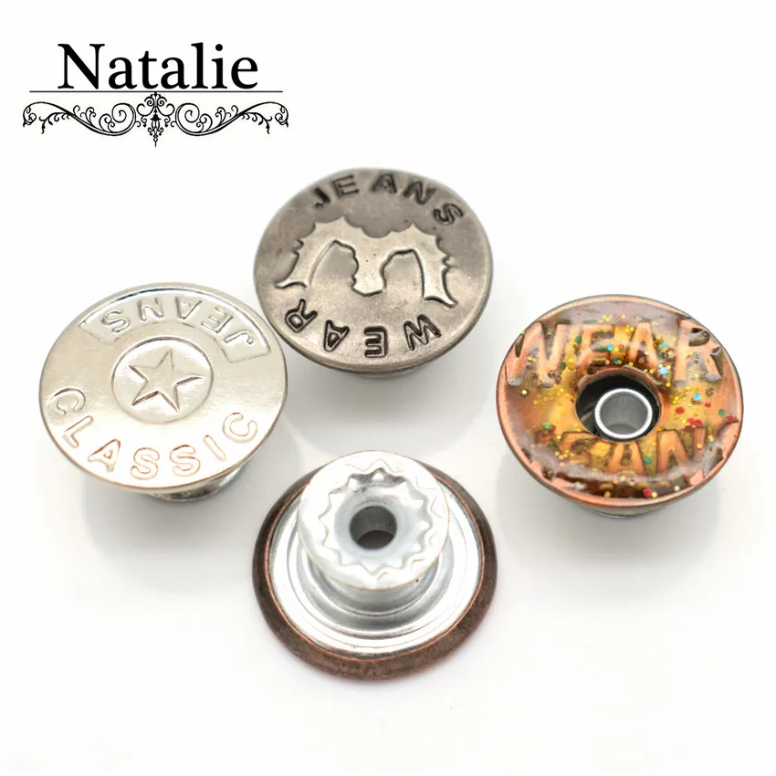 

15Sets Silver Star Vintage Pattern Metal Jeans Button shank Knopf Retro Buttons Garment Accessories Wholesale 15mm