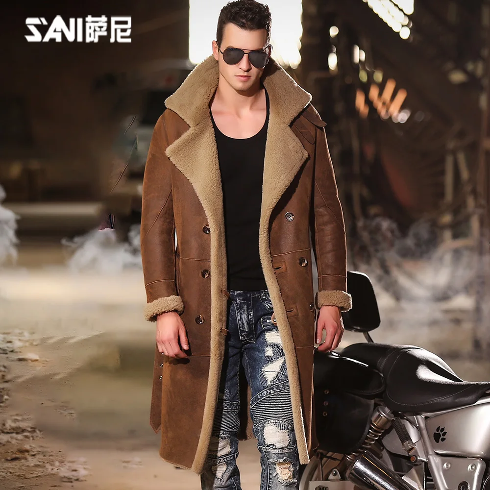 

Natural sheepskin fur coat male double breasted long genuine leather garment winter real fur overcoat Large size 5XL 6XL 7XL