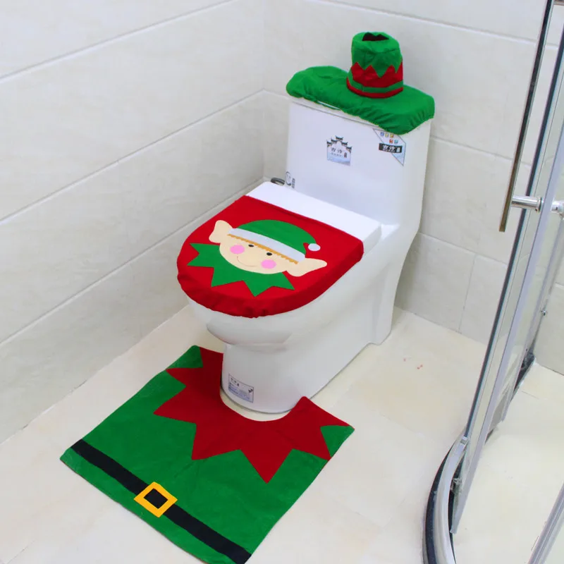3 шт./компл. Рождество эльфы Туалет чехол для сиденья наборы рождественские украшения коврик для ванной держатель Крышка на унитаз Крышка для унитаза, Navidad