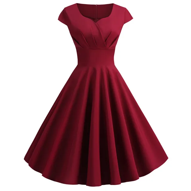 112834-5e8676.jpg Femmes Robe d'été couleur unie rétro Vintage années 50 60 décontracté fête bureau Robe Rockabilly robes robes