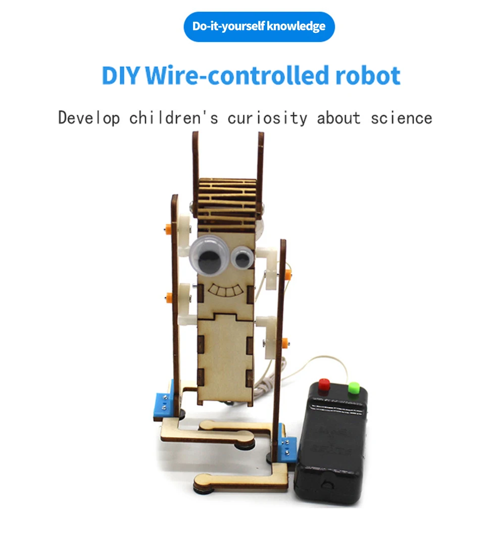 

Wire-controlled Robot DIY Science Experiment Kits Wood Assemble Electric Remote Control Model Fun Physical Educational Toy
