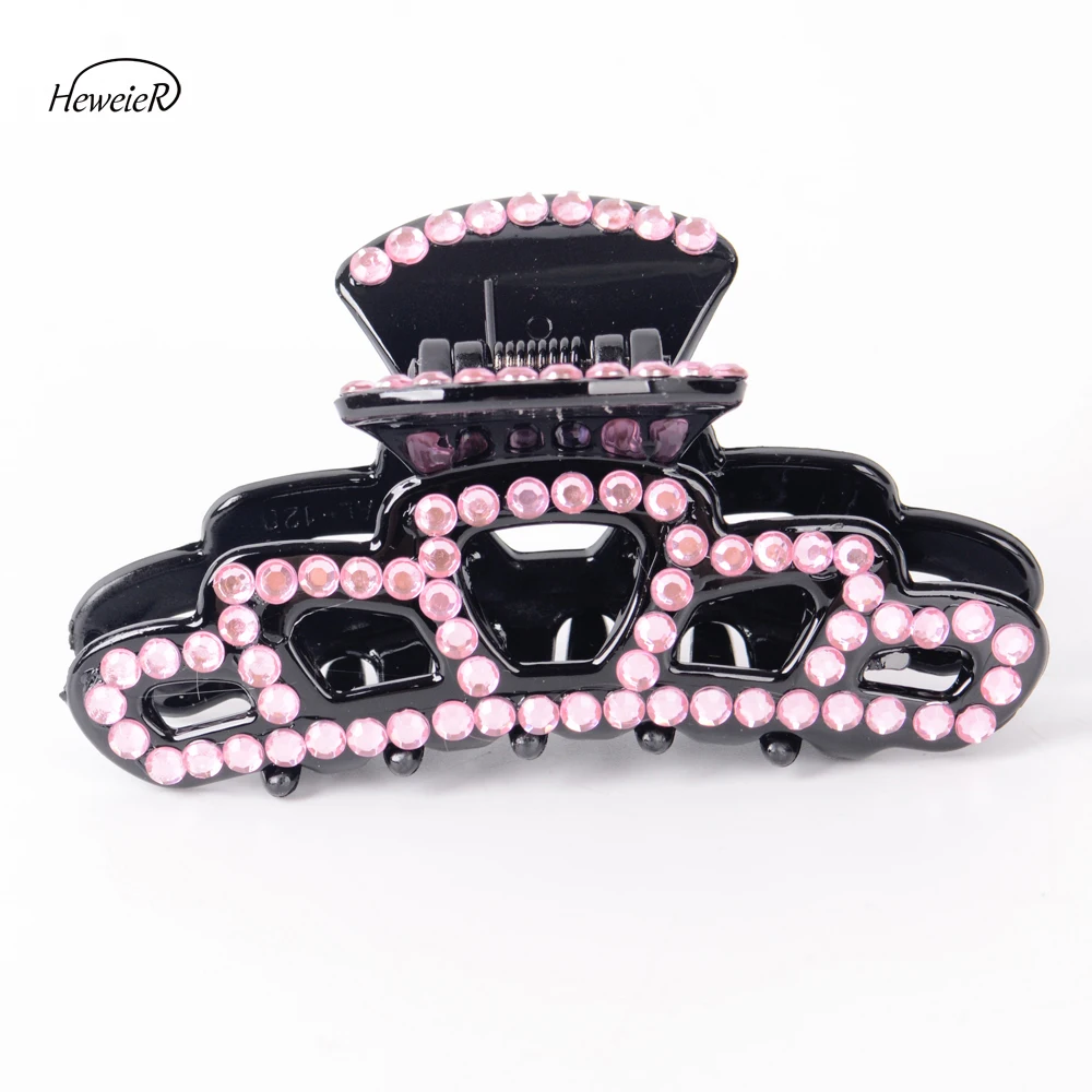 

2019 New Women Plastic Hair Claw Clips Hollow Headdress Hairpins Crab Clamp Rhinestone Crystals Hairdress