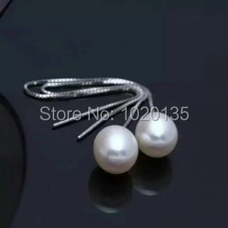 

one pair freshwater pearl rice white earrings hook silver925 long chain FPPJ