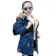 2016 Autumn New Fashion Style Girls Children s Clothing Denim Jacket Coats Fitness Long Hooded Girls