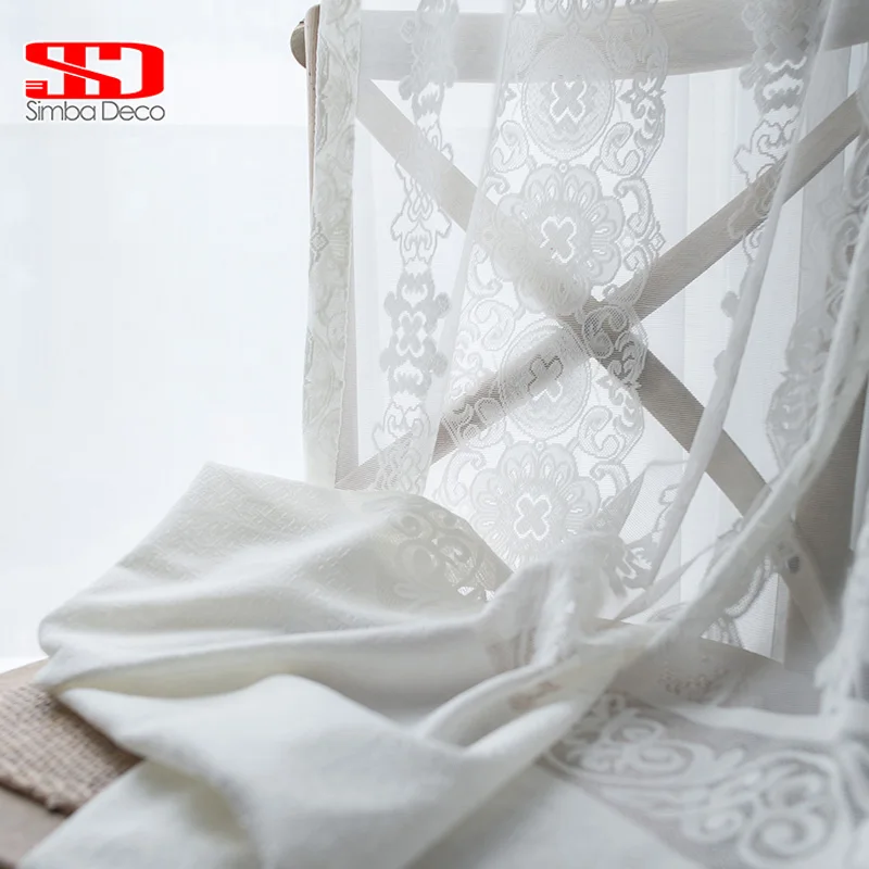 

Modern White Embroidered Tulle Organza Curtains For Living Room Ceiling Decor Floral Cloth Curtain Wedding Decoration Window