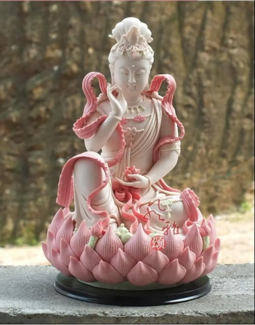 Beautiful China colorful ceramic statue Lotus Guanyin Buddha statuein