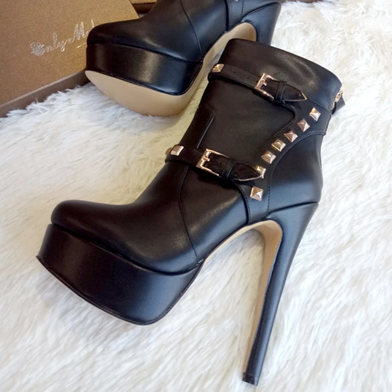 Skup Onlymaker damskie botki buty 16cm wysoki cienki obcas 4cm platforma moda buty na obcasie metalowe płytki klamra rozmiar butów us5 ~ us15