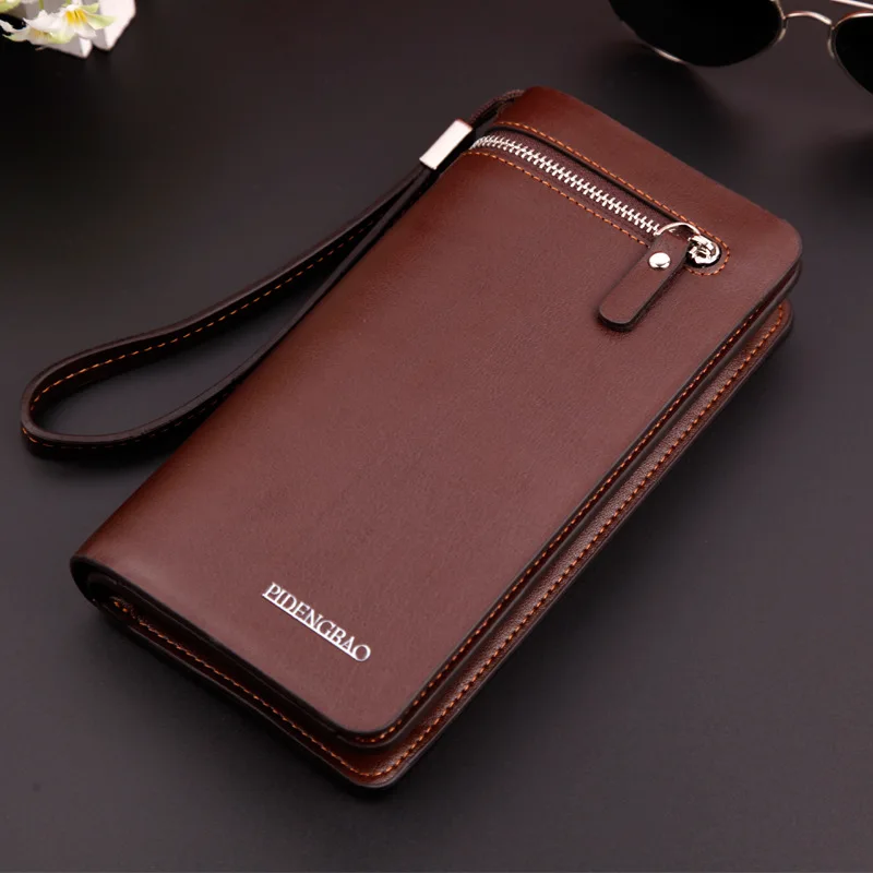 

Men's Wallets PU Leather Long Zipper Purse phone pocket Business wristlet Wallet 2016 New Card Cash Holders Card ID Holders