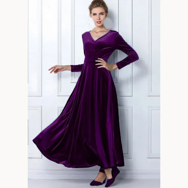 Autumn Winter Vintage Women Long Velvet Dress Elegant V Neck High Waist Maxi Dress A-Line Party Dress Casual PlusSize Ball Gown Autumn Winter Vintage Women Long Velvet Dress Elegant V Neck High Waist Maxi Dress A-Line Party Dress Casual PlusSize Ball Gown