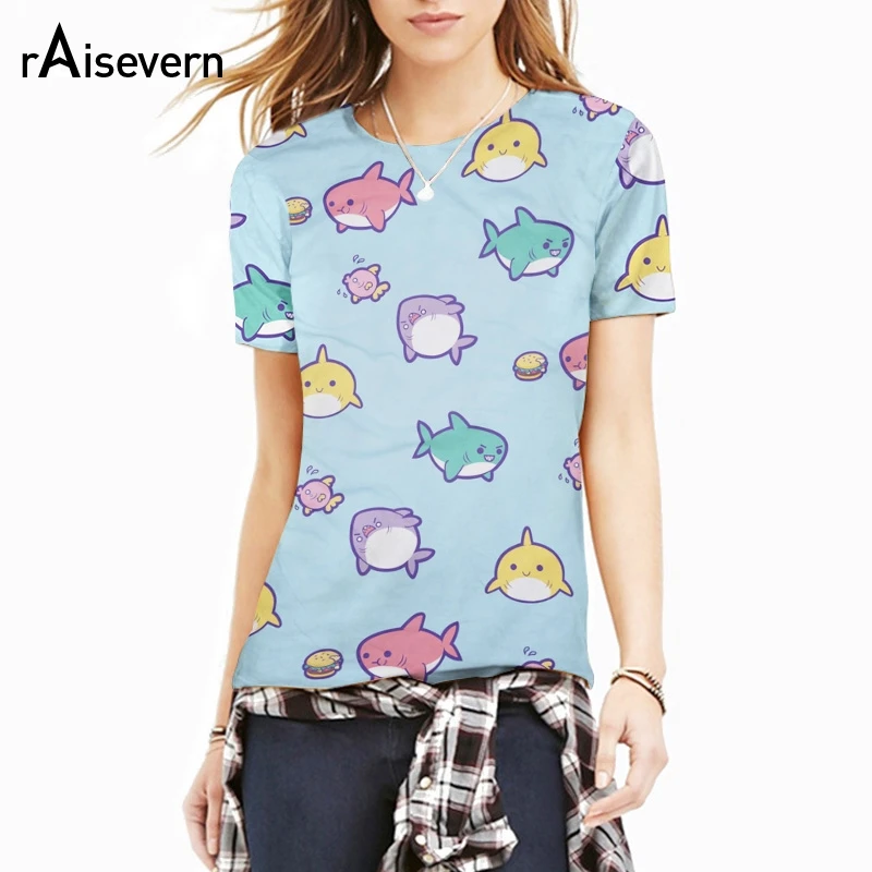 Raisevern Harajuku 3D T Shirt Cartoon Rainbow Sharks T-Shirt T-shirt Kawaii Summer Top Men Women Tee Dropship
