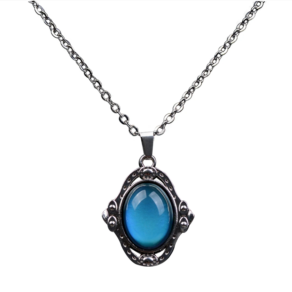 Vintage Oval Stone Pendant Color Change Emotion Mood Pendant Necklace