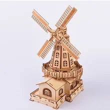 Лазерная резка головоломка 3D Деревянный пазл модель здания голландская ветряная мельница домашний декор украшения европейские модели подарки для детей