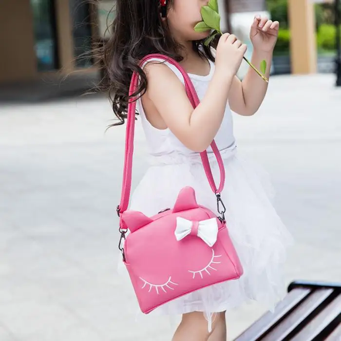 Новое милое платье для девочек с Наплечная Сумка из искусственной кожи на молнии с милым котиком сумка с бантом Детские Повседневное сумки BS88
