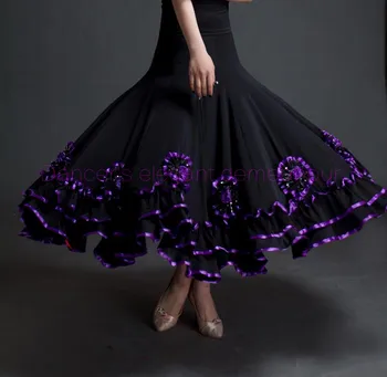 

New Ballroom dance costumes sexy senior ice silk flowers ballroom dance long skirt for women ballroom dance competition skirts