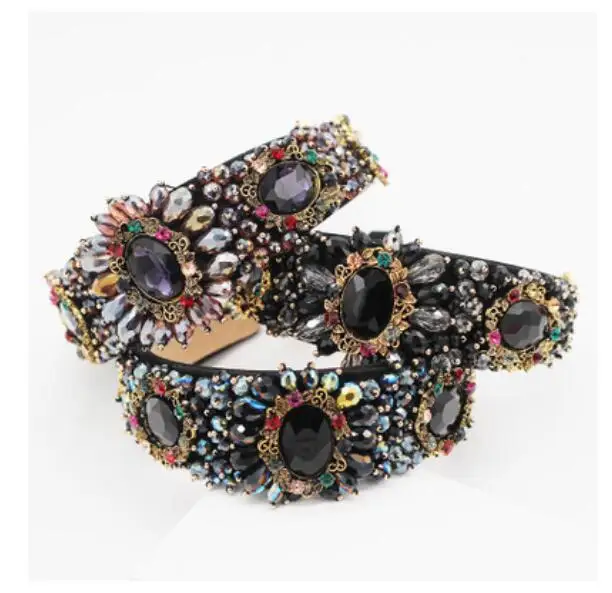 

women Baroque headbands luxury crystal beads sun flower drop jewel hairbands