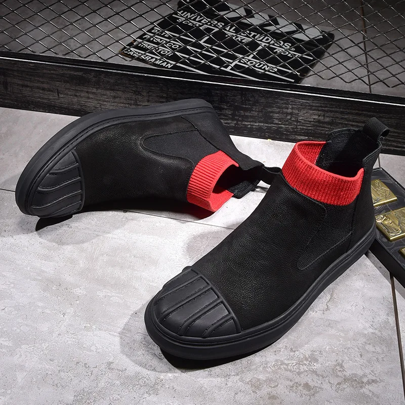 Chaud Bottes Martin Rétro Vache Hommes Respirant Velvet Véritable Cuir allumette Chaussures Haute Black noir Velours De Tout Mâle Sneaker 6ZXwx8