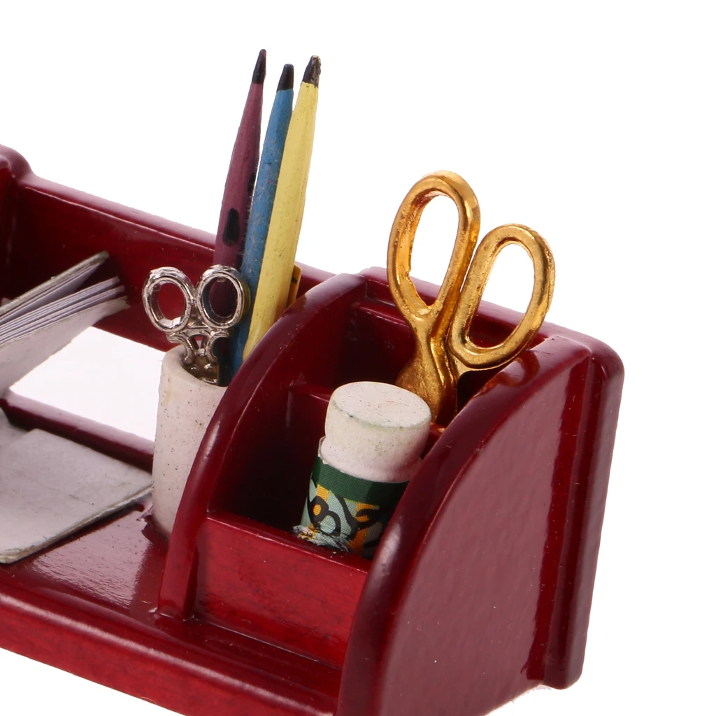 1/12 Dollhouse Miniature Furniture Book Shelf Study Table Storage Wood Color Doll House Accessory for Kids Toys Birthday Gift