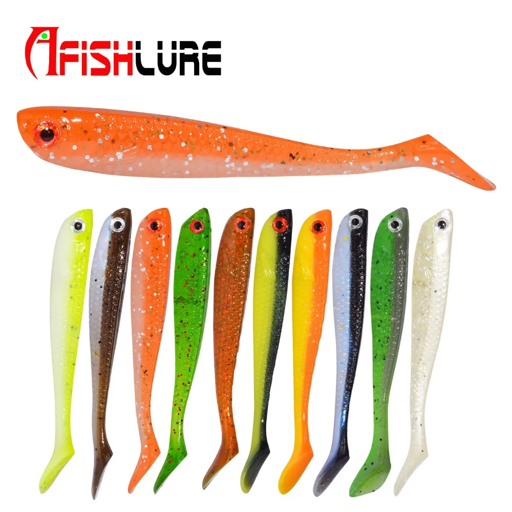 Afishlure 10 шт./лот мягкий прикорм рыболовства бас Lure75mm/2,8 г T хвост Форма Grub Шад Swimbait искусственные приманки