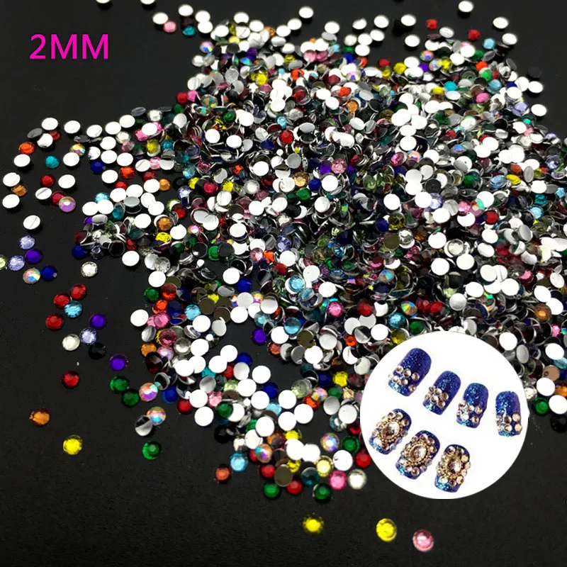 2 мм смешанные цвета 3D ногтей советы плоские сверла Стразы DIY Ювелирные изделия 3D украшения ногтей